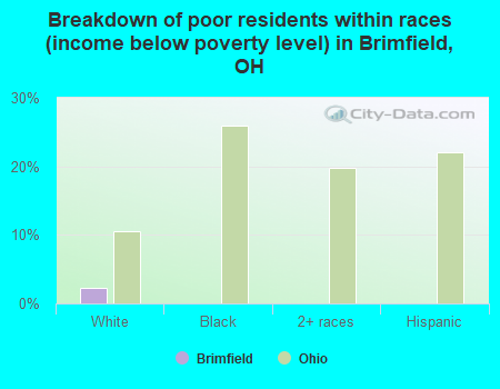 Breakdown of poor residents within races (income below poverty level) in Brimfield, OH