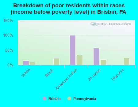 Breakdown of poor residents within races (income below poverty level) in Brisbin, PA