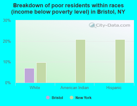 Breakdown of poor residents within races (income below poverty level) in Bristol, NY