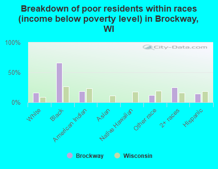 Breakdown of poor residents within races (income below poverty level) in Brockway, WI