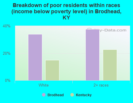 Breakdown of poor residents within races (income below poverty level) in Brodhead, KY