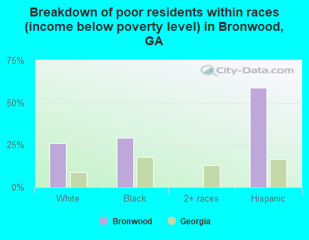Breakdown of poor residents within races (income below poverty level) in Bronwood, GA