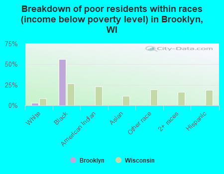 Breakdown of poor residents within races (income below poverty level) in Brooklyn, WI