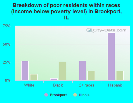 Breakdown of poor residents within races (income below poverty level) in Brookport, IL
