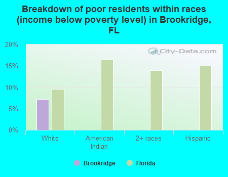 Breakdown of poor residents within races (income below poverty level) in Brookridge, FL