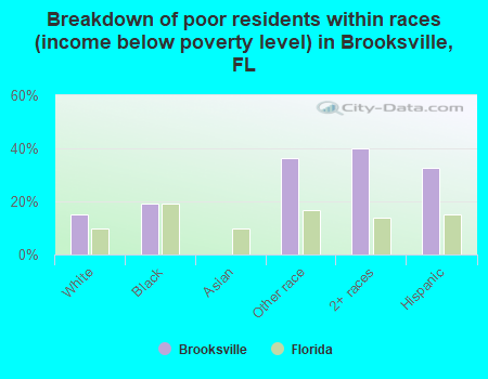 Breakdown of poor residents within races (income below poverty level) in Brooksville, FL