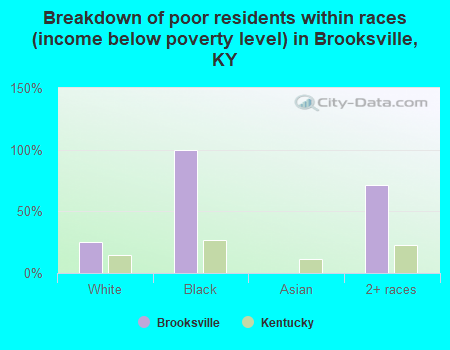 Breakdown of poor residents within races (income below poverty level) in Brooksville, KY