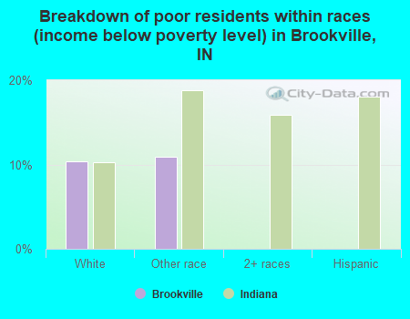 Breakdown of poor residents within races (income below poverty level) in Brookville, IN