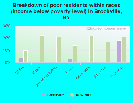 Breakdown of poor residents within races (income below poverty level) in Brookville, NY