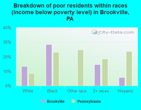 Breakdown of poor residents within races (income below poverty level) in Brookville, PA