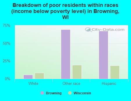 Breakdown of poor residents within races (income below poverty level) in Browning, WI