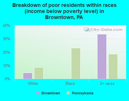 Breakdown of poor residents within races (income below poverty level) in Browntown, PA