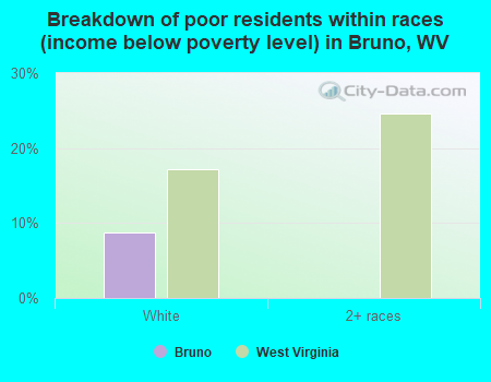 Breakdown of poor residents within races (income below poverty level) in Bruno, WV