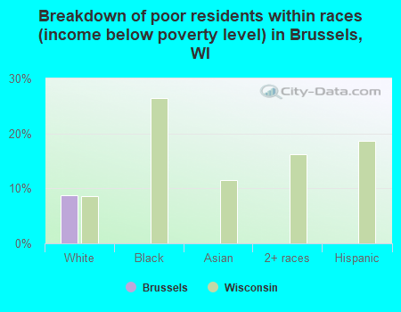 Breakdown of poor residents within races (income below poverty level) in Brussels, WI