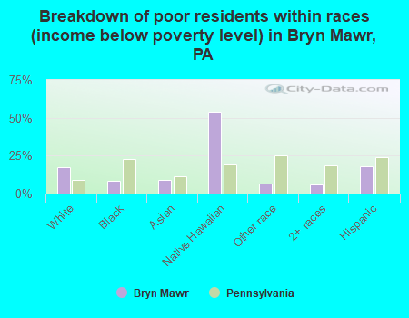 Breakdown of poor residents within races (income below poverty level) in Bryn Mawr, PA