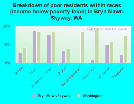 Breakdown of poor residents within races (income below poverty level) in Bryn Mawr-Skyway, WA