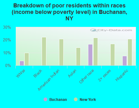 Breakdown of poor residents within races (income below poverty level) in Buchanan, NY