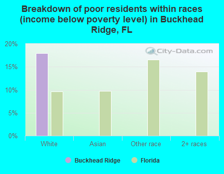 Breakdown of poor residents within races (income below poverty level) in Buckhead Ridge, FL