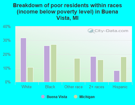 Breakdown of poor residents within races (income below poverty level) in Buena Vista, MI