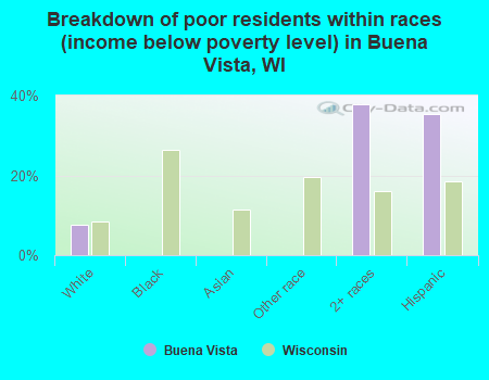 Breakdown of poor residents within races (income below poverty level) in Buena Vista, WI