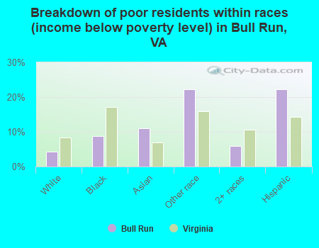 Breakdown of poor residents within races (income below poverty level) in Bull Run, VA