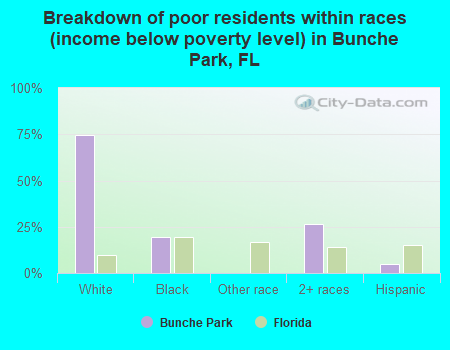 Breakdown of poor residents within races (income below poverty level) in Bunche Park, FL