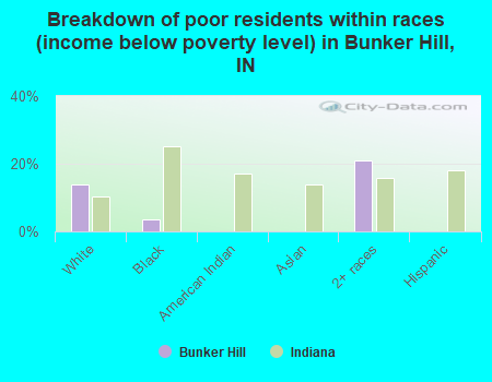 Breakdown of poor residents within races (income below poverty level) in Bunker Hill, IN