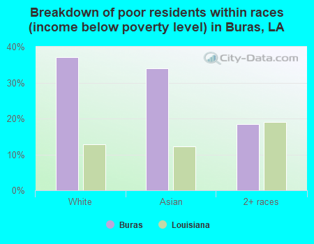Breakdown of poor residents within races (income below poverty level) in Buras, LA