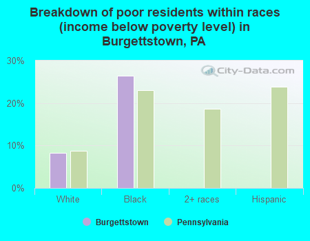 Breakdown of poor residents within races (income below poverty level) in Burgettstown, PA