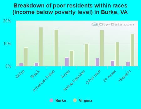 Breakdown of poor residents within races (income below poverty level) in Burke, VA