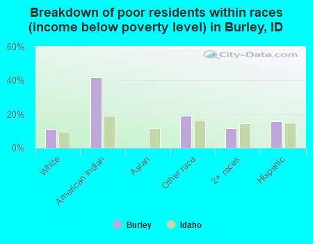 Breakdown of poor residents within races (income below poverty level) in Burley, ID