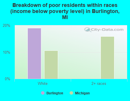 Breakdown of poor residents within races (income below poverty level) in Burlington, MI