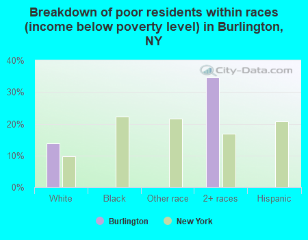 Breakdown of poor residents within races (income below poverty level) in Burlington, NY