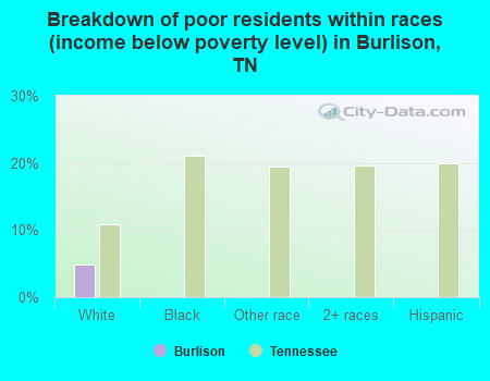Breakdown of poor residents within races (income below poverty level) in Burlison, TN