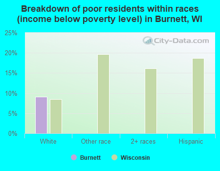 Breakdown of poor residents within races (income below poverty level) in Burnett, WI