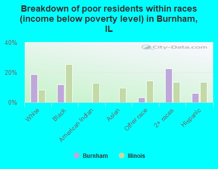 Breakdown of poor residents within races (income below poverty level) in Burnham, IL