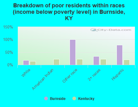 Breakdown of poor residents within races (income below poverty level) in Burnside, KY