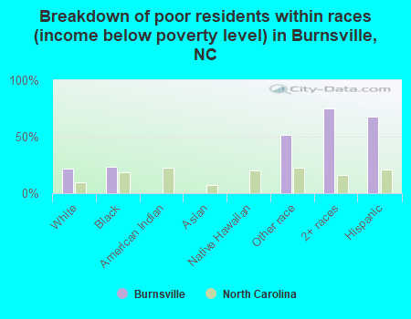 Breakdown of poor residents within races (income below poverty level) in Burnsville, NC
