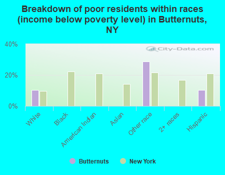 Breakdown of poor residents within races (income below poverty level) in Butternuts, NY