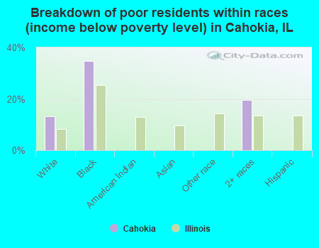 Breakdown of poor residents within races (income below poverty level) in Cahokia, IL