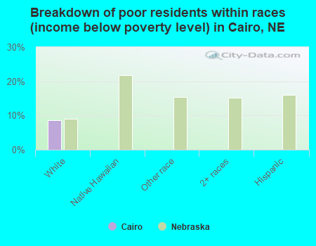 Breakdown of poor residents within races (income below poverty level) in Cairo, NE