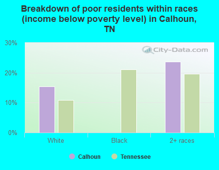 Breakdown of poor residents within races (income below poverty level) in Calhoun, TN