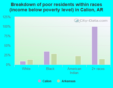 Breakdown of poor residents within races (income below poverty level) in Calion, AR