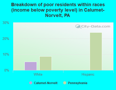 Breakdown of poor residents within races (income below poverty level) in Calumet-Norvelt, PA