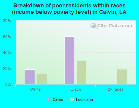 Breakdown of poor residents within races (income below poverty level) in Calvin, LA