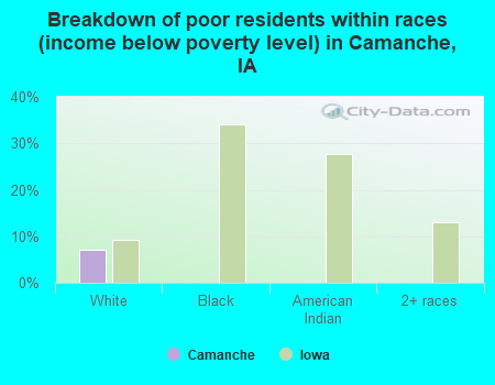 Breakdown of poor residents within races (income below poverty level) in Camanche, IA