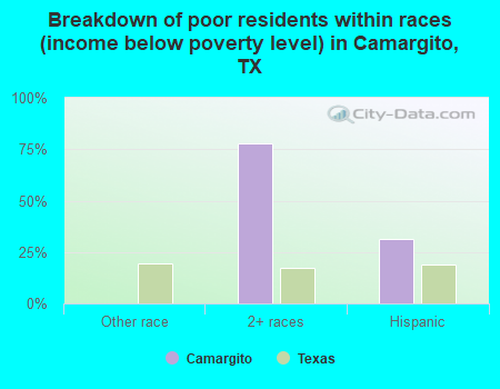 Breakdown of poor residents within races (income below poverty level) in Camargito, TX