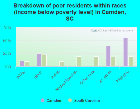 Breakdown of poor residents within races (income below poverty level) in Camden, SC