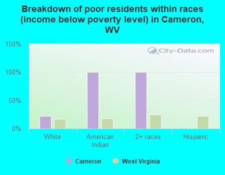 Breakdown of poor residents within races (income below poverty level) in Cameron, WV