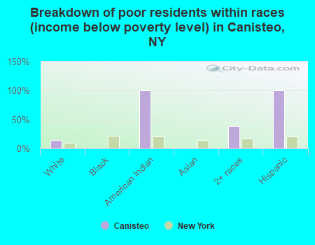 Breakdown of poor residents within races (income below poverty level) in Canisteo, NY